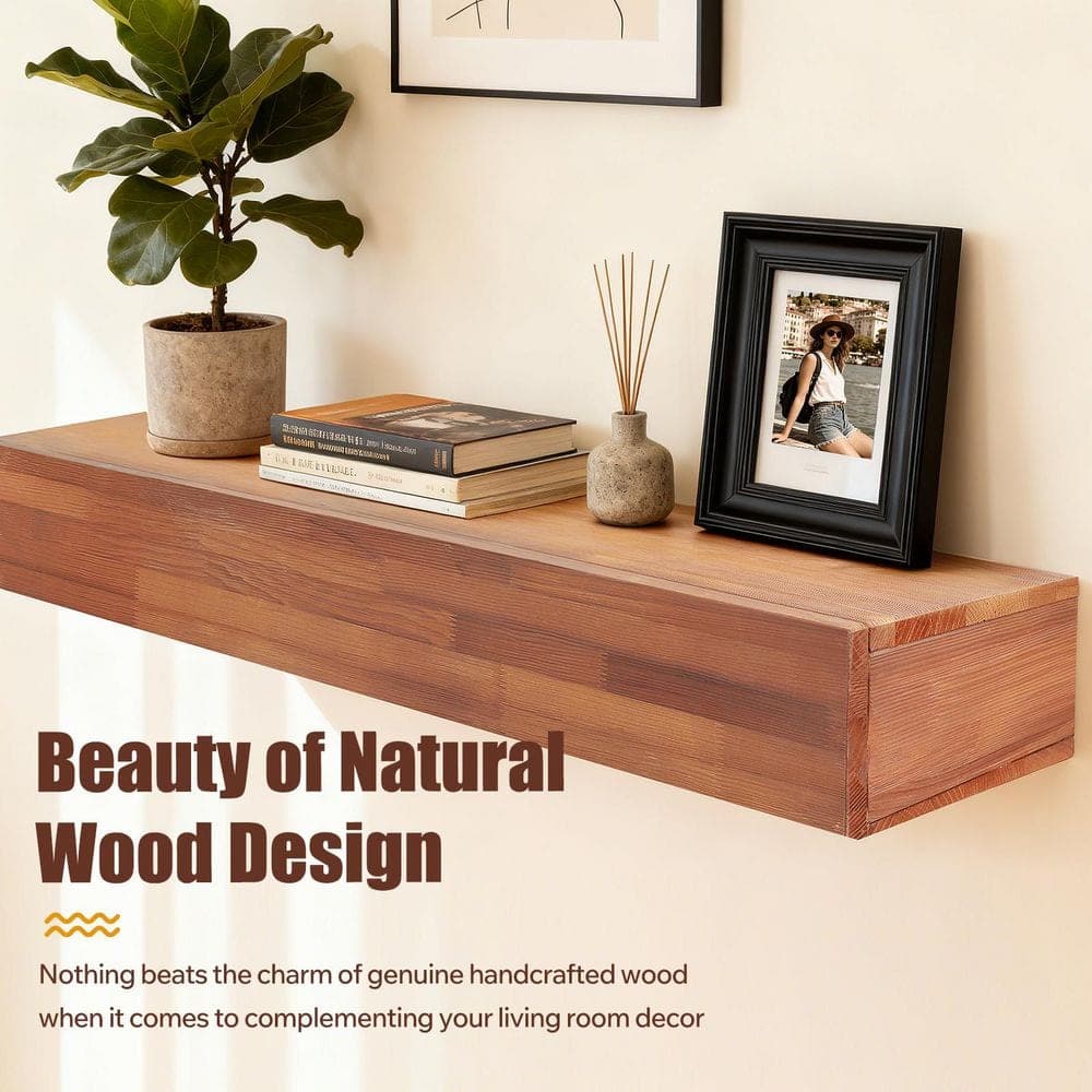 Anqtovp 9 in. W x 6 in. H x 72 in. D Wood Rectangle Shelf Wall-Mounted and Floating in Light Brown (2)