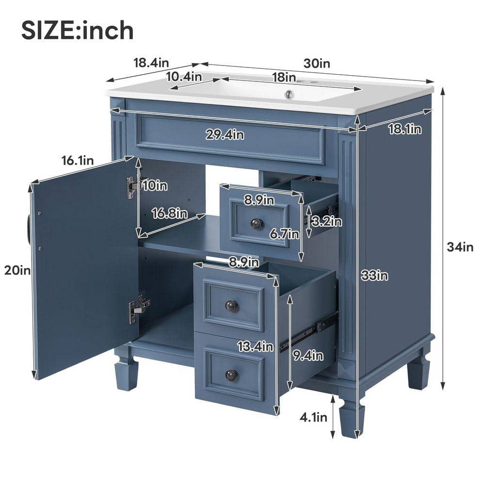 COWLOWN 30 in. W x 18.4 in. D x 34 in. H Bathroom Blue Linen Cabinet (2)
