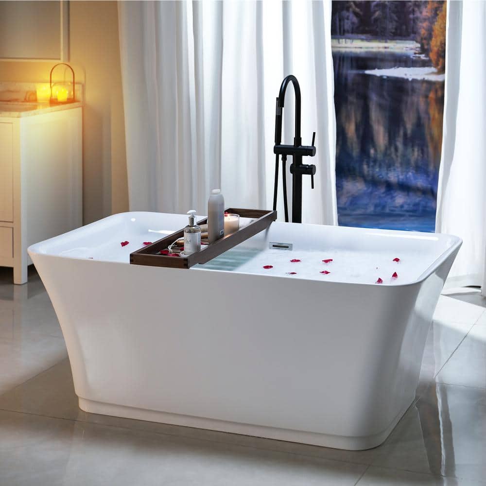 Empava 59 in. Acrylic Double Ended Flatbottom Bathtub Non-Whirlpool Freestanding Soaking Tub in White (2)