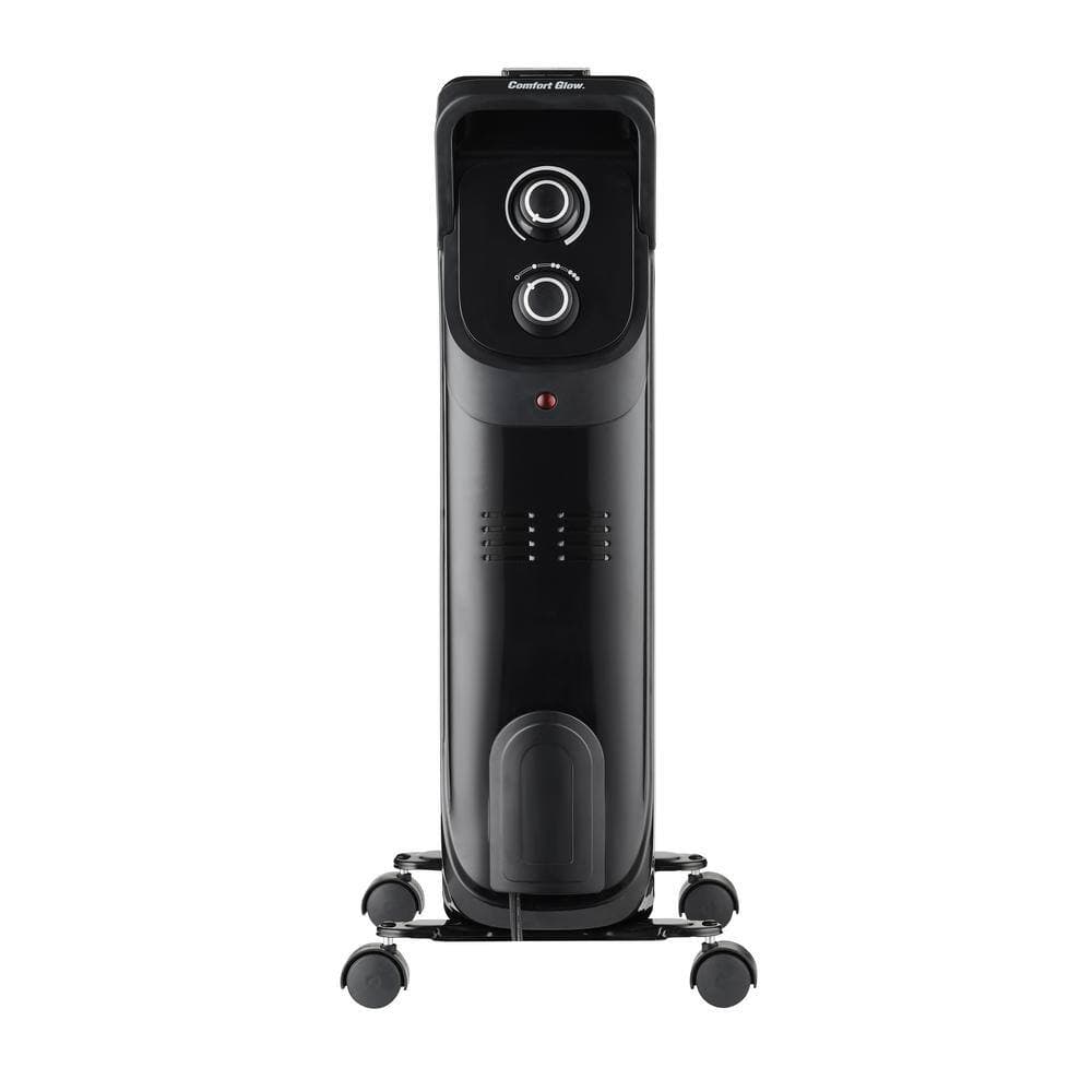 Comfort Glow 1500-Watt, 7-Fin Portable Oil Filled Radiator Electric Space Heater with Thermostat, Overheat, Tip Over, Wheels, Black (2)