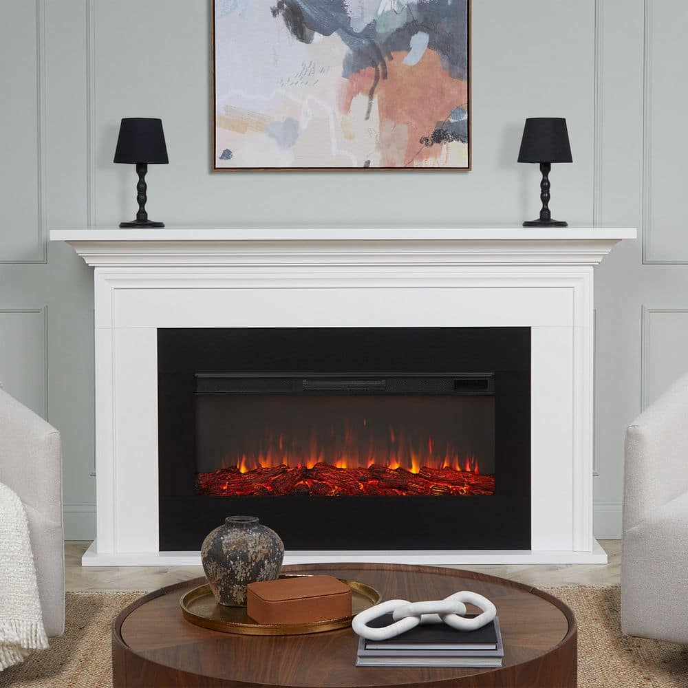 Real Flame Cleo 76 in. Freestanding Landscape Electric Fireplace in White (1)