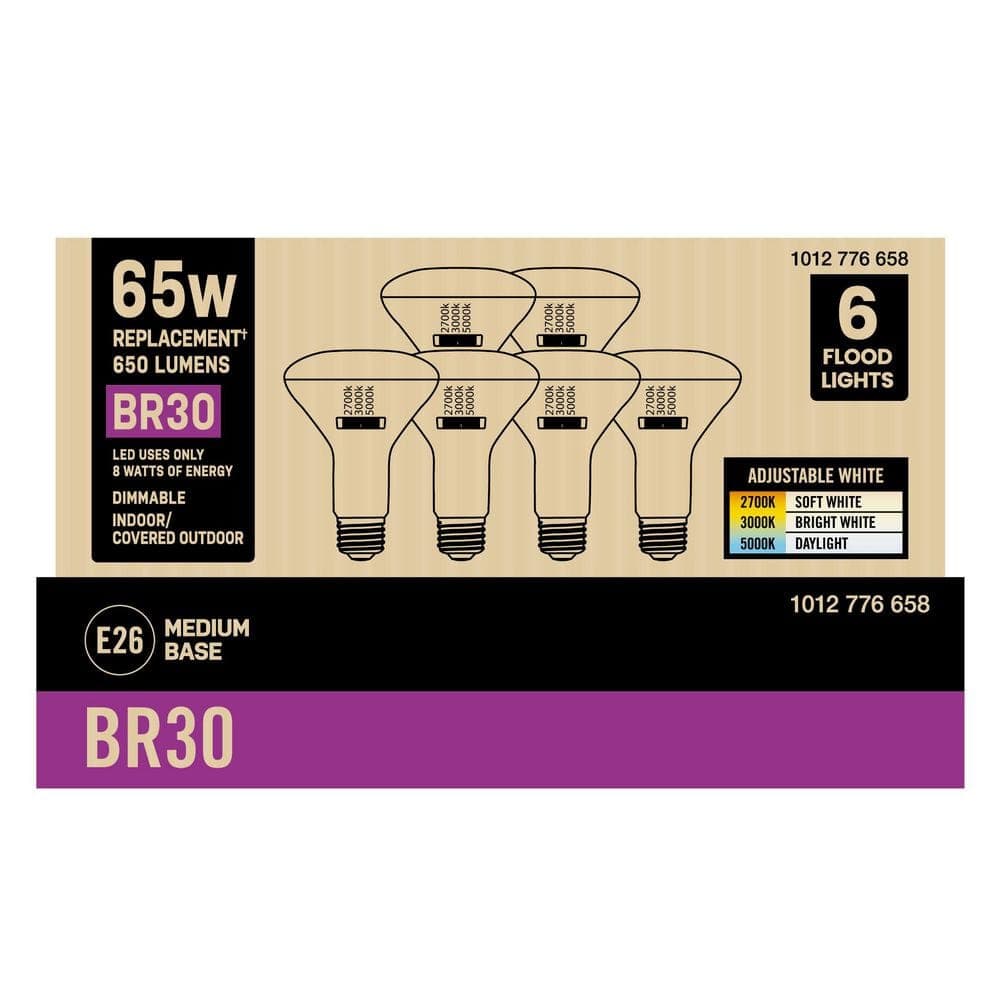 PRIVATE BRAND UNBRANDED 65-Watt Equivalent BR30 Dimmable LED Light Bulb With Selectable Color Temperature (6-Pack) (4)
