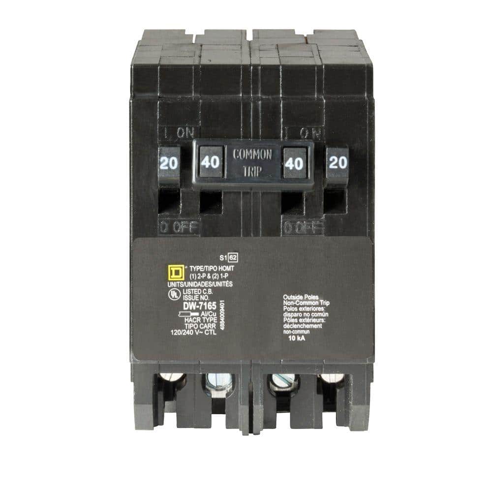 Square D Homeline (2) 20-Amp Single-Pole (1) 40-Amp 2-Pole Quad Tandem Circuit Breaker (HOMT2020240CP)