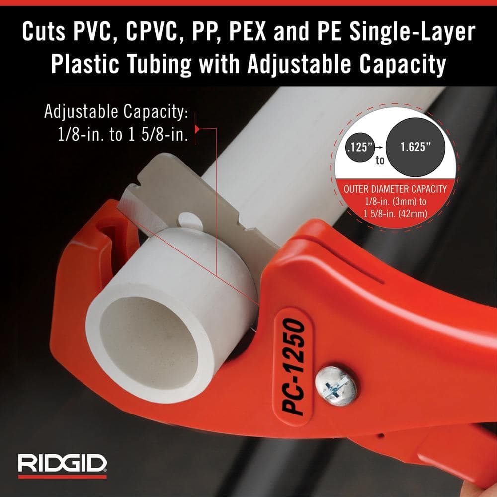 RIDGID 1/8 in. - 1-5/8 in. PC-1250 PEX and Vinyl Tubing Cutting Tool, Single Stroke Scissor Style Cut with Reversible Blade (3)