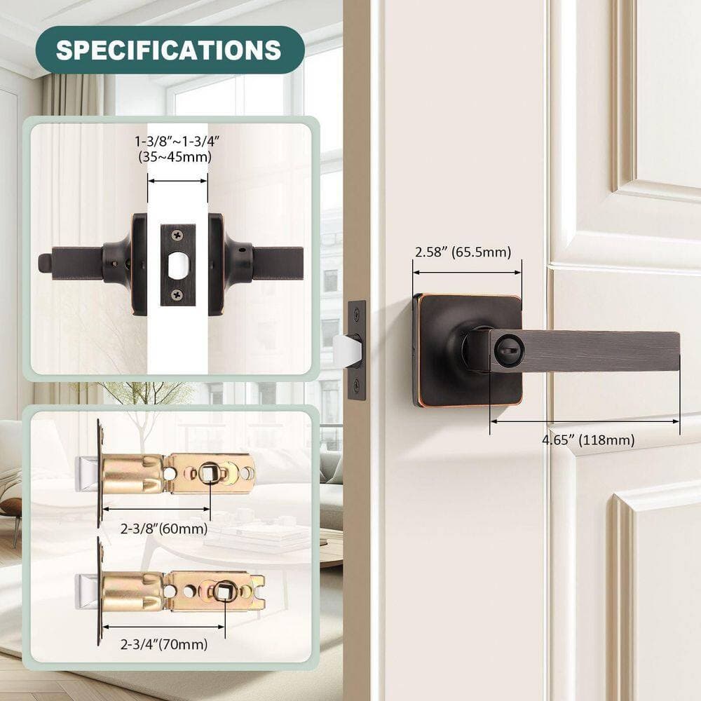 Wudkey 10 Piece Privacy Door Levers Bedroom Door Handle with Lock Included, Square Door Handles in Oil Rubbed Bronze (2)