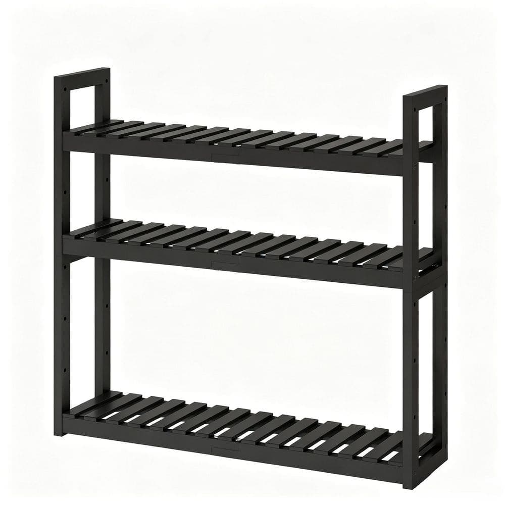 Wudkey Adjustable 3-Tier Over-the-Toilet Wall Mounted 24 in. W x 28 in. H x 8 in. D Bamboo Rectangular Shelf in Black