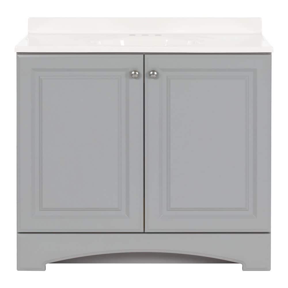 Glacier Bay 37 in. Single Sink Pearl Gray Freestanding Bath Vanity with White Cultured Marble Top (Assembled) (3)