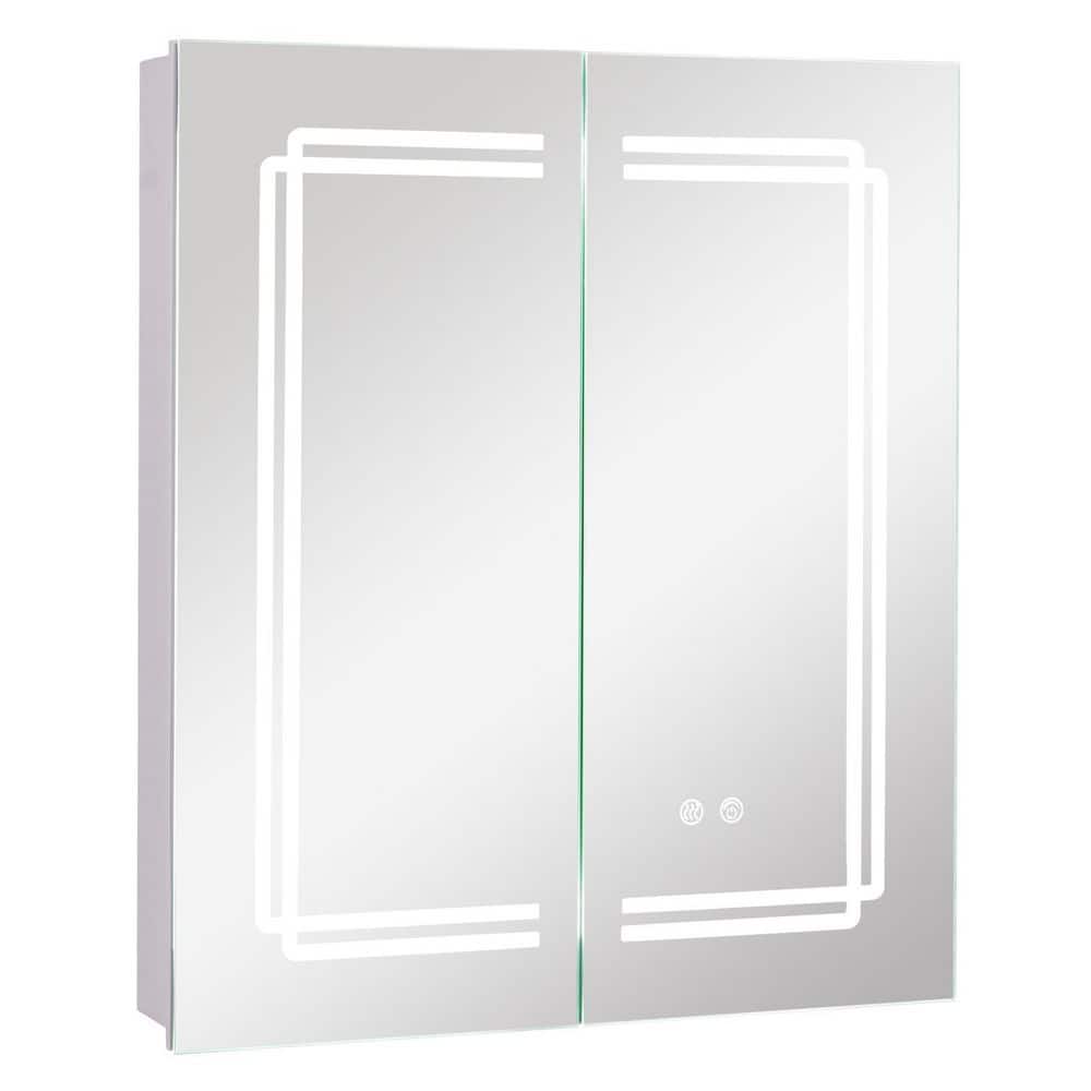 ANGELES HOME 23.5 in. W x 5 in. D x 27.5 in. H Bathroom Storage Wall Cabinet in Silver with Lights (1)