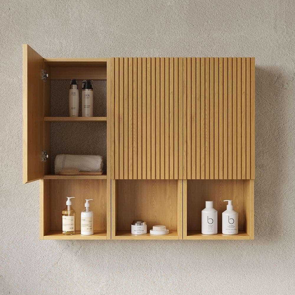 Boyel Living 42 in. W x 12 in. D x 36 in. H Bathroom Storage Wall Cabinet with Doors and Open Compartments in Oak (2)