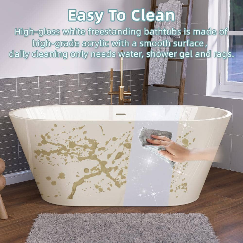 ANGELES HOME 55 in. x 27 1/2 in. Oval Adjustable Soaking Bathtub with Integrated Slotted Overflow and Chrome Pop-Up Drain in White (3)