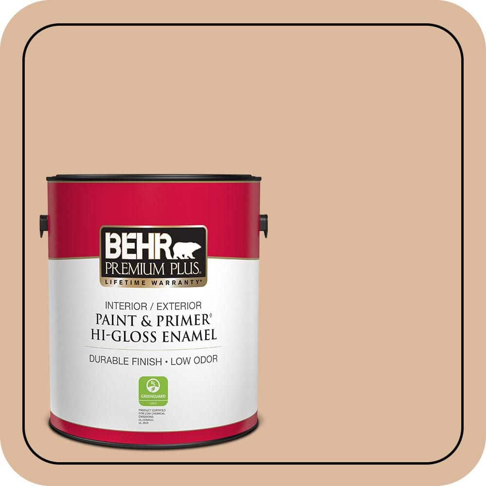 BEHR PREMIUM PLUS 1 gal. #PPU3-09 Pumpkin Cream Hi-Gloss Enamel Interior/Exterior Paint & Primer (1)