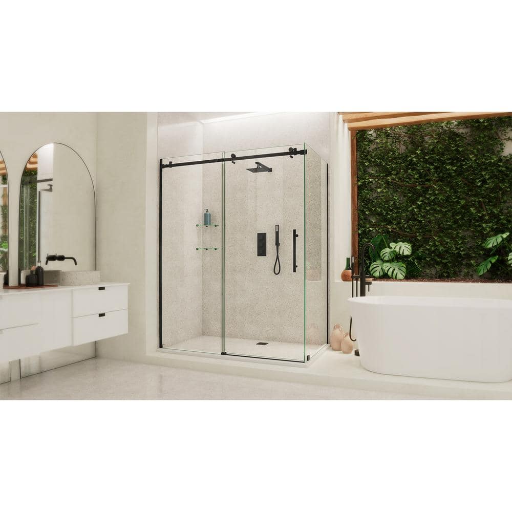 DreamLine Enigma Air 60.38 in. W x 76 in. H Rectangular Sliding Frameless Corner Shower Enclosure in Matte Black with Clear Glass (2)
