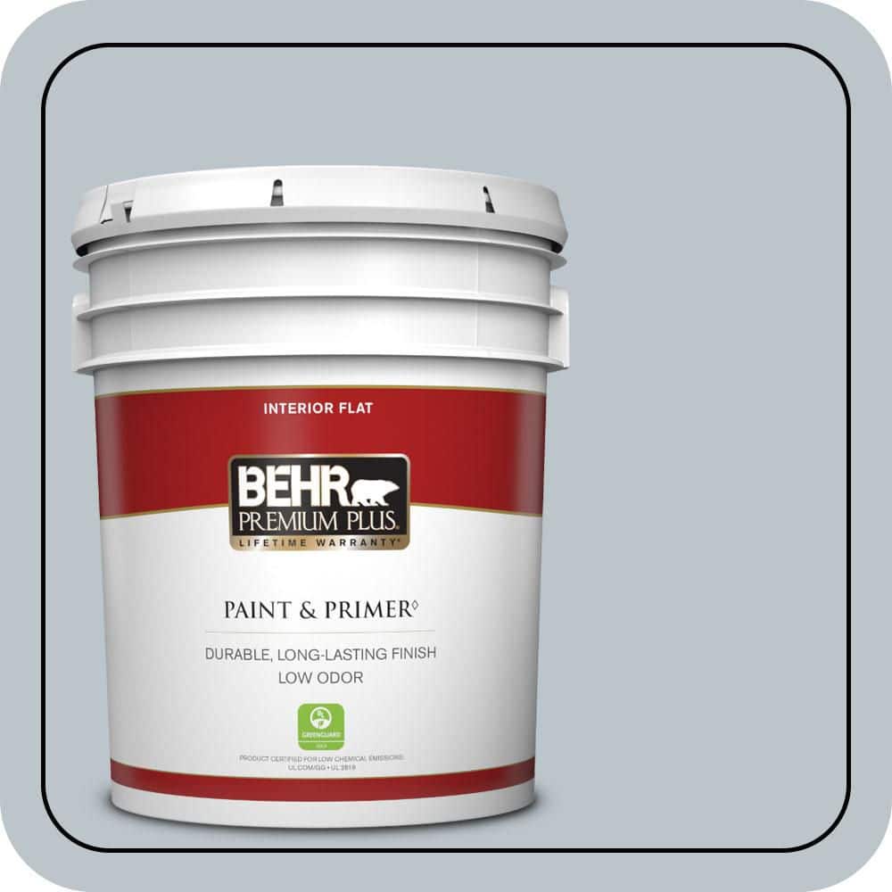 BEHR PREMIUM PLUS 5 gal. #N490-2 Icicles Flat Low Odor Interior Paint & Primer