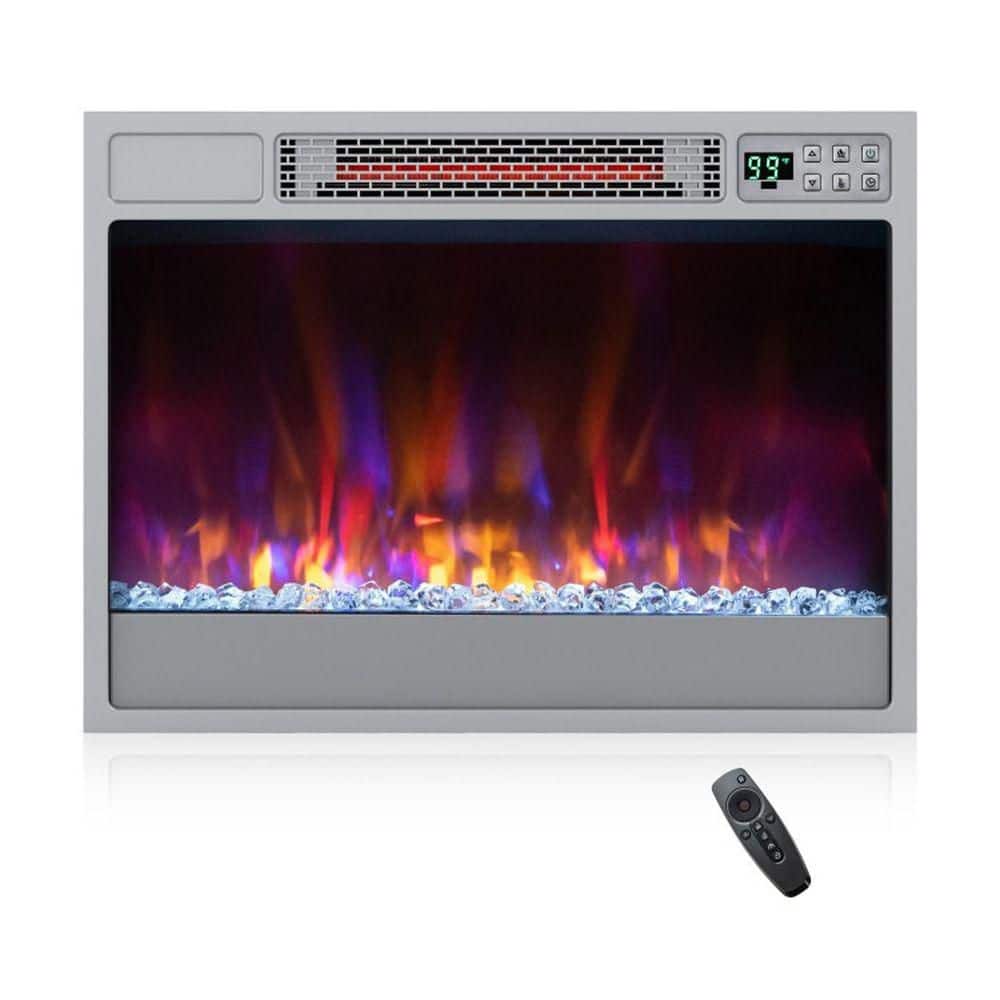 Clihome 23 in. Infrared Quartz Electric Fireplace Insert Heater with 6 Flame Colors, Thermostat, Remote, and Child Lock, Sliver (1)