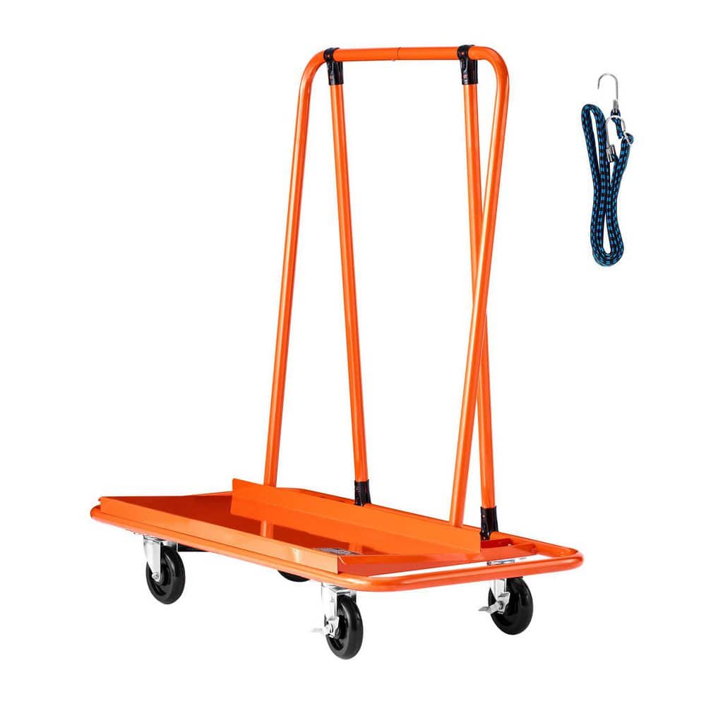 VEVOR Drywall Cart Dolly with 1800lbs. Load Capacity, Steel Panel Dolly with 4 Swivel Casters, Durable, Tie-Down Strap, Orange