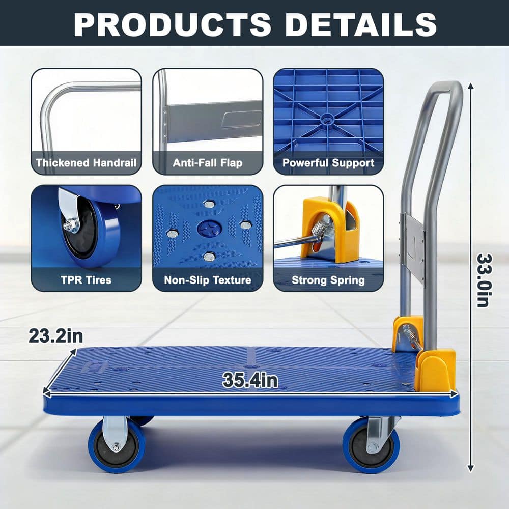 Tatayosi Foldable Push Hand Cart with Wheels, Platform Truck with 880 lbs. Weight Capacity, Blue (2)