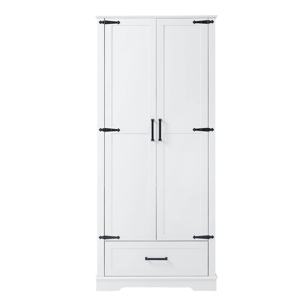 cadeninc 31 in. W x 16 in. D x 69 in. H White Bathroom Storage Cabinet Linen Cabinet with 2-Doors and Drawer, Adjustable Shelf (1)