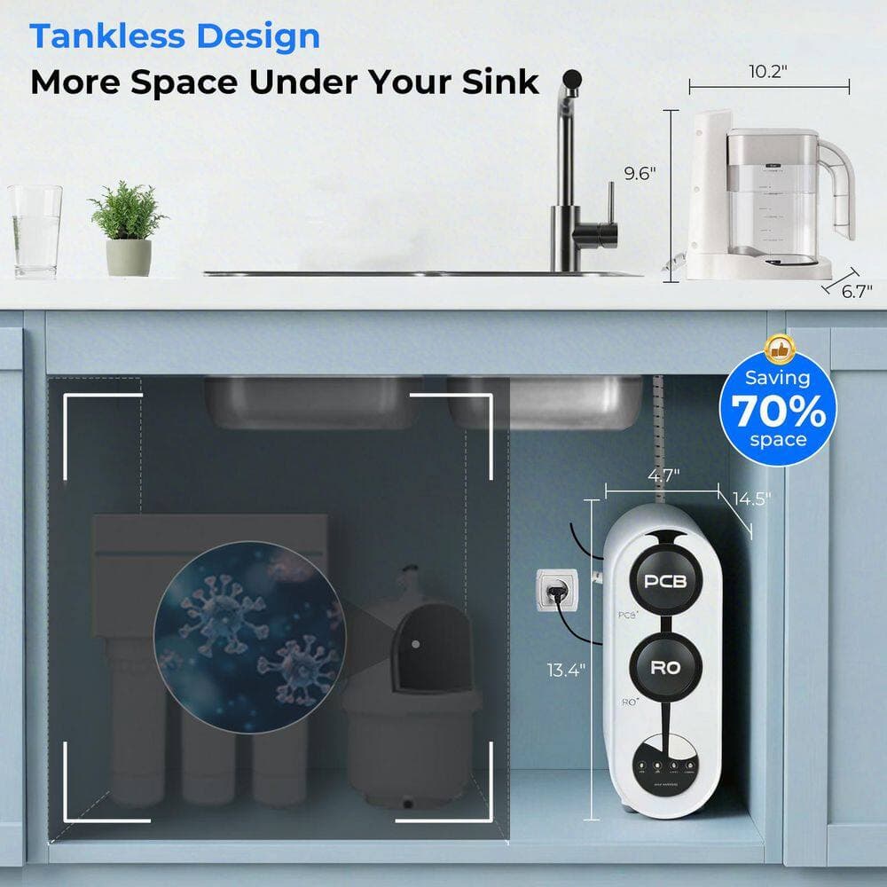 PureDrop Under Sink Reverse Osmosis Water Filter with Countertop Pitcher, 100GPD Tankless RO Water Filtration System (2)