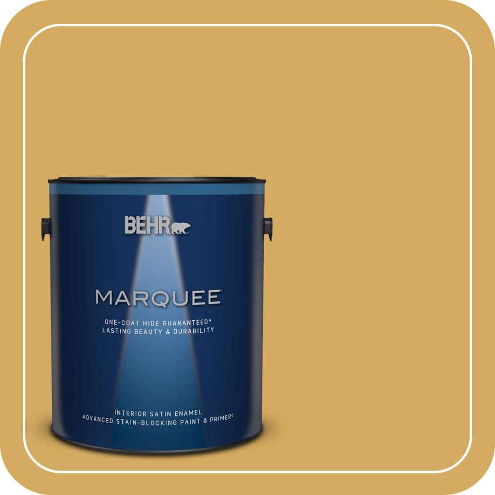 BEHR PREMIUM PLUS 1 gal. #350D-5 French Pale Gold Semi-Gloss Enamel Low Odor Interior Paint & Primer (1)