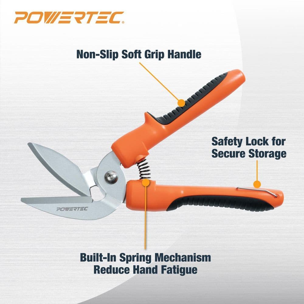 ‎POWERTEC 10 in. Heavy Duty Scissors - Long-Blade Cutter with Curved Serrated Edge, Multipurpose Industrial Shop Shears (3)