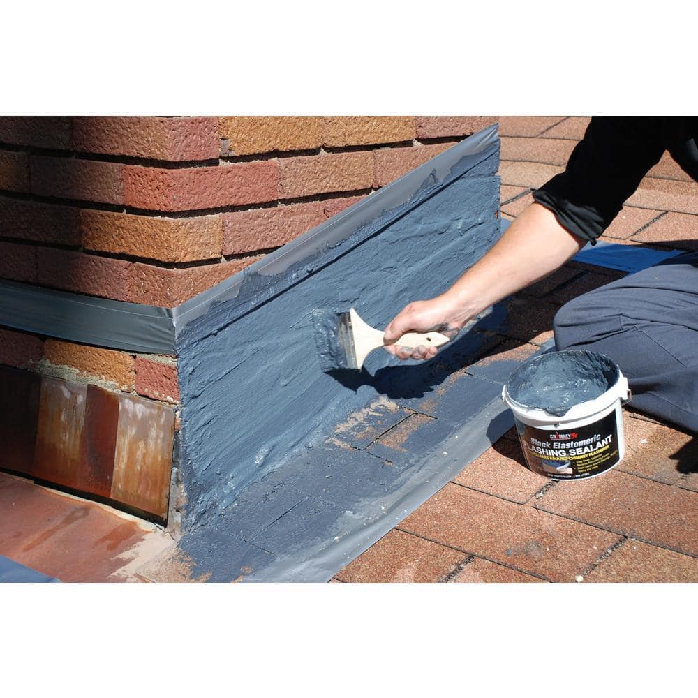 CHIMNEYRX 0.5 Gal. Black Elastomeric Chimney Flashing Sealant Width: 6 in. Length: 6 in. Transition Flashing (2)