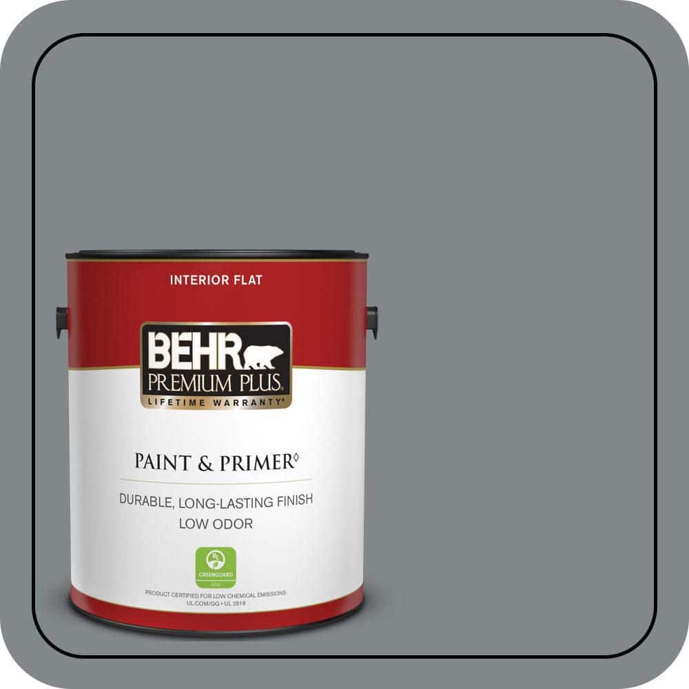 BEHR PREMIUM PLUS 1 gal. #N500-5 Magnetic Gray color Flat Low Odor Interior Paint & Primer (1)