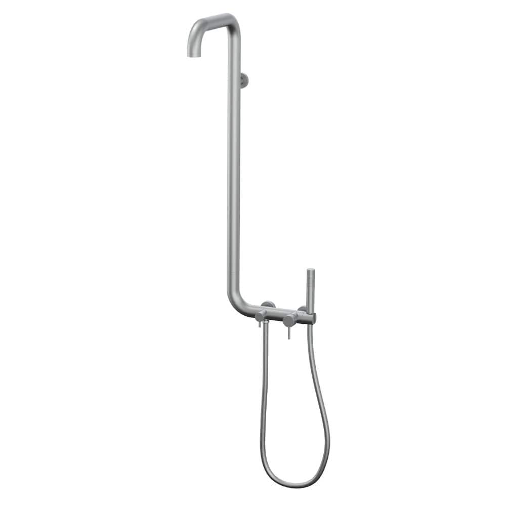 FLG Single Handle Outdoor Wall Mount Shower Faucet Trim Kit 1.8 GPM Stainless Steel Shower System with Valve Brushed Nickel (1)