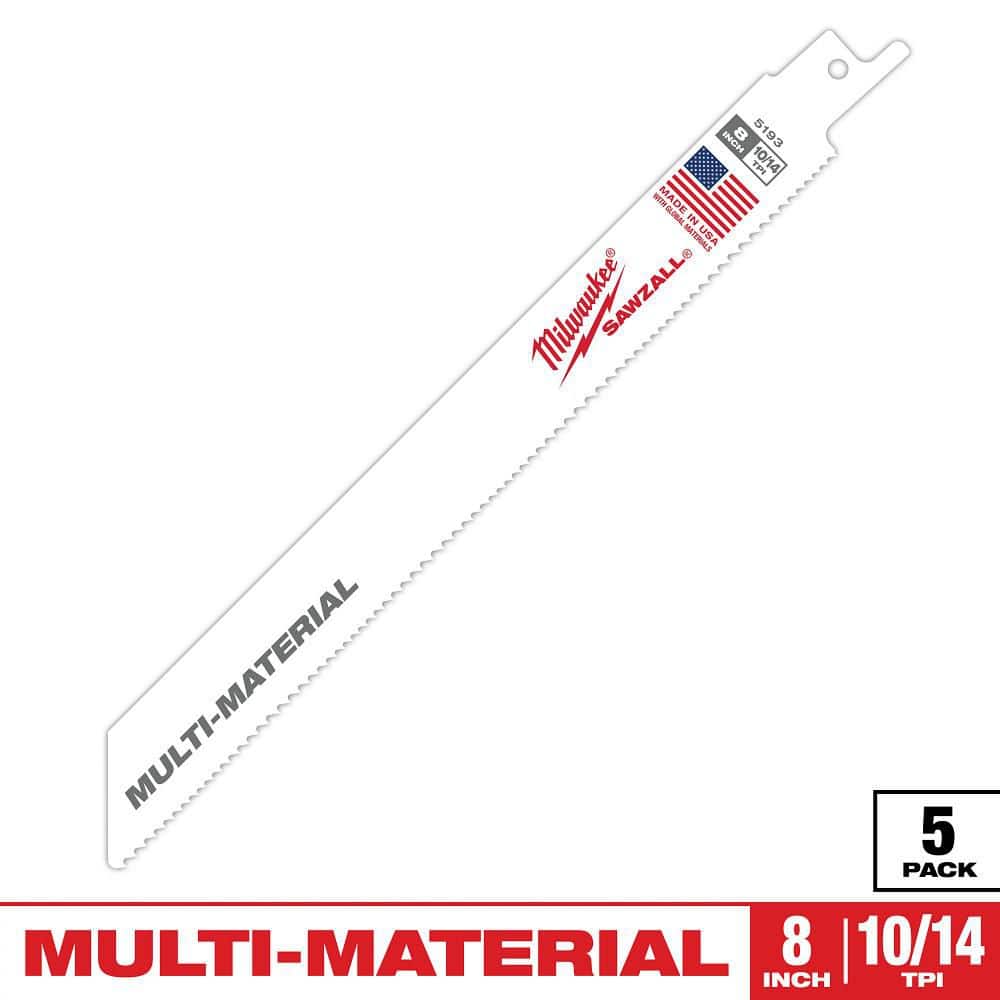 Milwaukee 8 in 10/14 TPI Mutli-Material Cutting SAWZALL Reciprocating Saw Blades (5-Pack) (1)