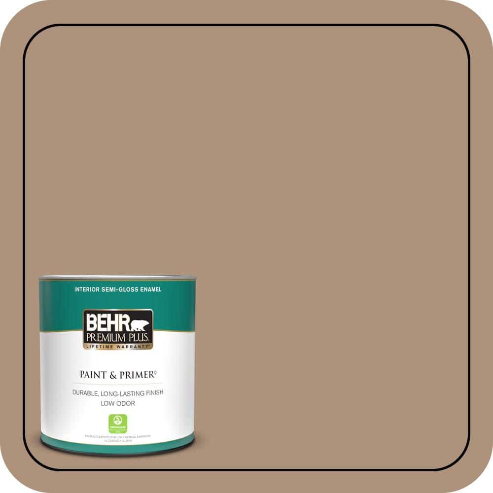 BEHR PREMIUM PLUS 1 qt. #PPU4-04 Soft Chamois Semi-Gloss Enamel Low Odor Interior Paint & Primer