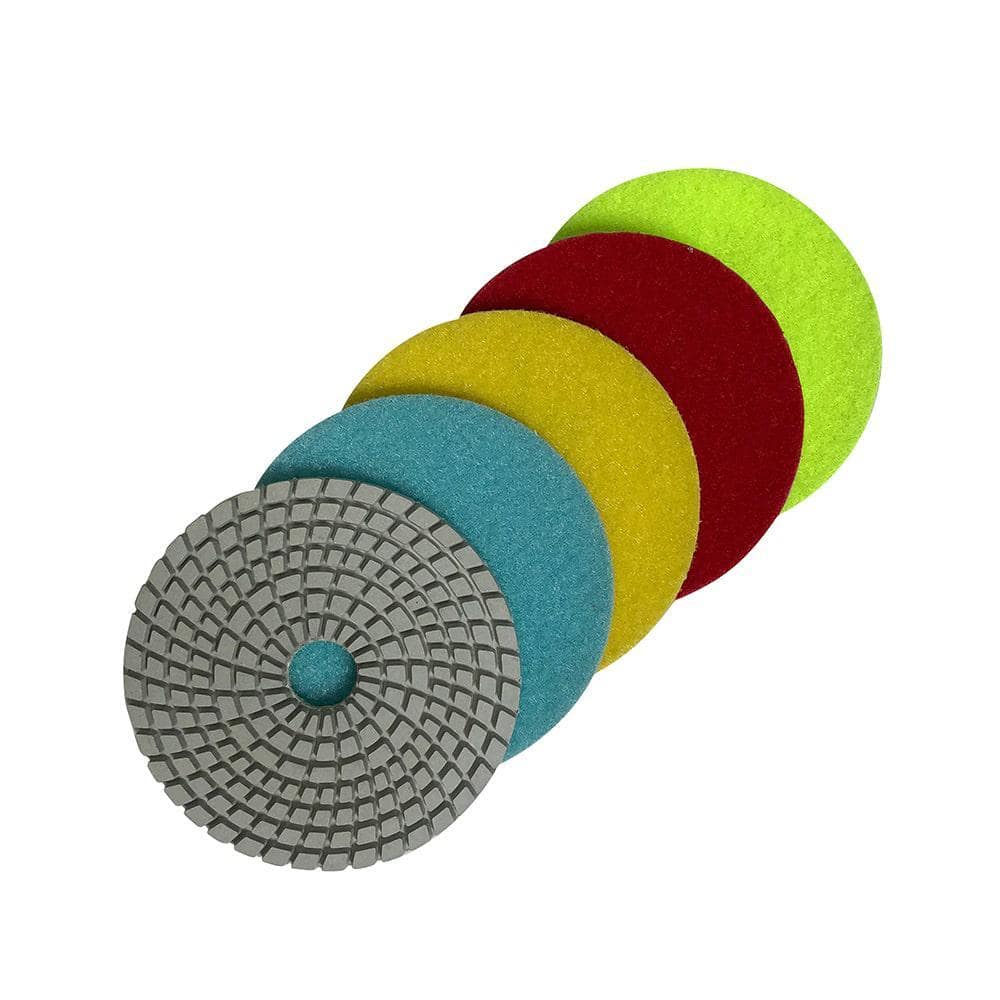 EDiamondTools 4 in. White Resin Wet Diamond Polishing Pads Set (50,100,200,500,800 Grit) for Granite, Marble, Concrete (5-Piece)