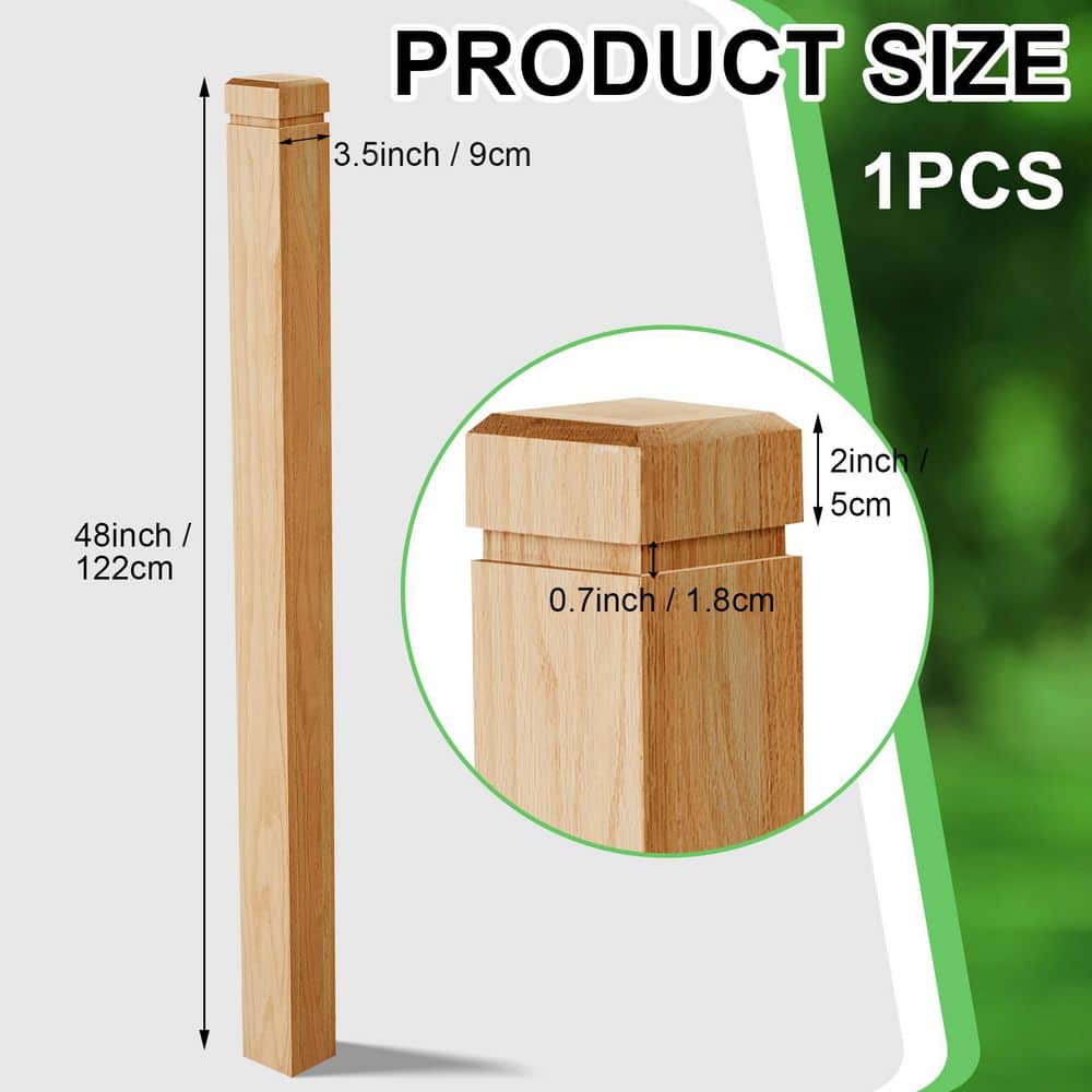 Unbranded 1 Pcs 3.5 x 48 inch Solid Red Oak Stair Newel Post Single Groove Notched Wood Baluster for Staircase Interior Railing (2)