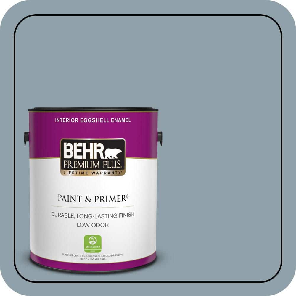 BEHR PREMIUM PLUS 1 Gal. #N480-4A Dusty Denim Eggshell Enamel Low Odor Interior Paint and Primer (1)