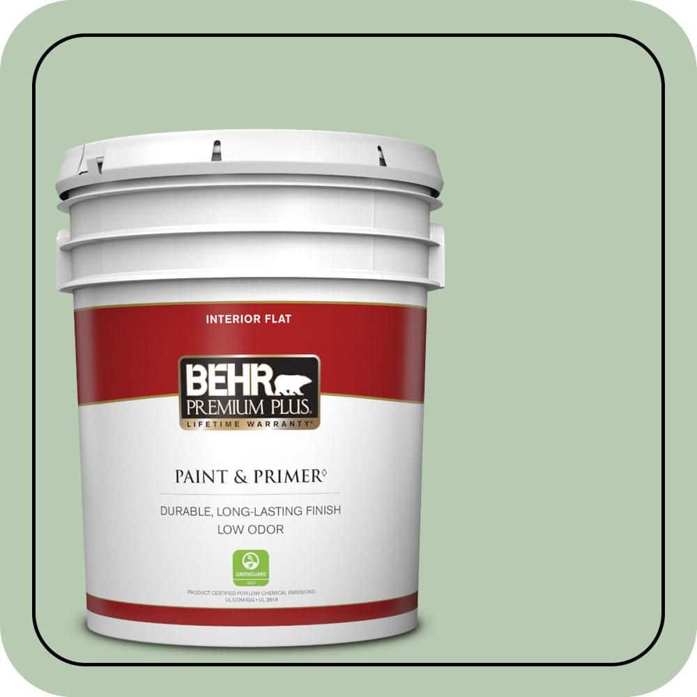 BEHR PREMIUM PLUS 5 gal. #S400-3 Healing Aloe Flat Low Odor Interior Paint & Primer