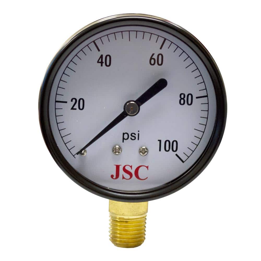JONES STEPHENS 100 PSI Pressure Gauge with 2-1/2 in. Face and 1/4 in. MIP Brass Connection