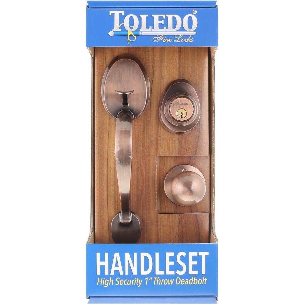 TOLEDO Oviedo Antique Copper Door Handleset with Single Deadbolt (2)