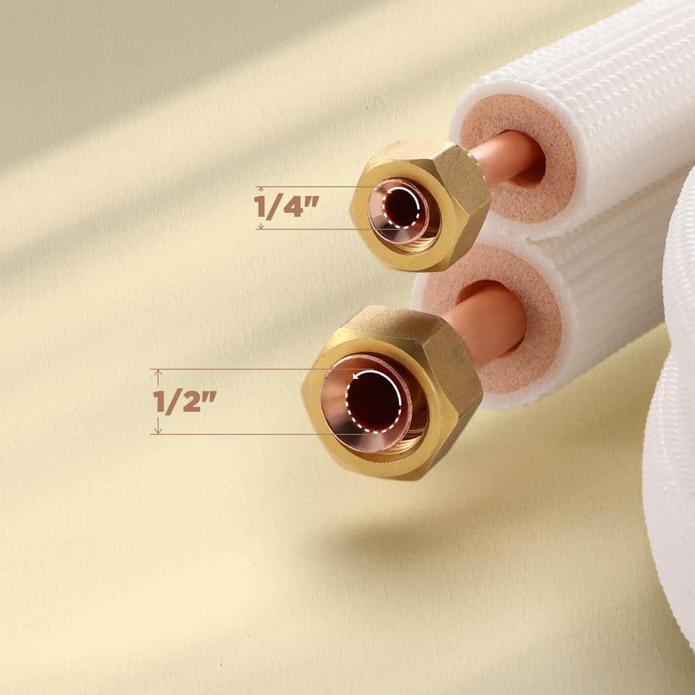 TURBRO 25 ft. Mini Split Line Set, 1/4 in. and 1/2 in. O.D. Copper Pipes Tubing, Thickened PE Insulated Coil Copper Line (2)