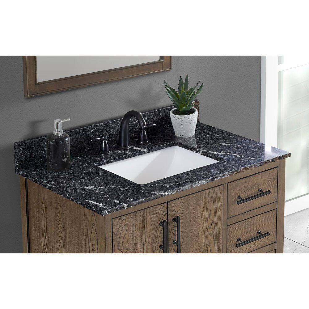 Tile and Top 37 in. W x 22 in. D Granite White Rectangular Single Sink Vanity Top in Storm Black (2)