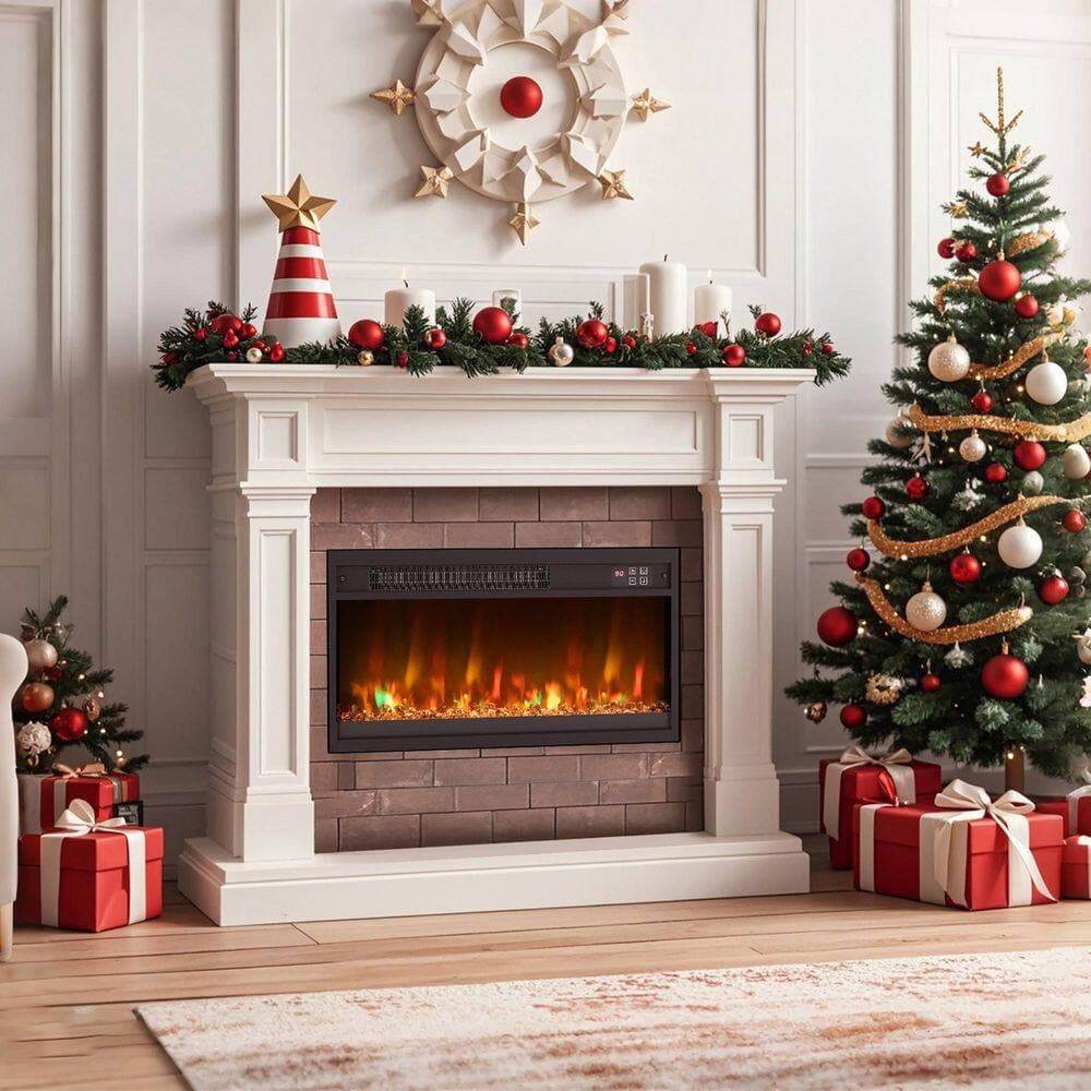 Gymax 23 in. Electric Fireplace Insert Recessed 1500 Watt Fireplace Heater with Remote Control (3)