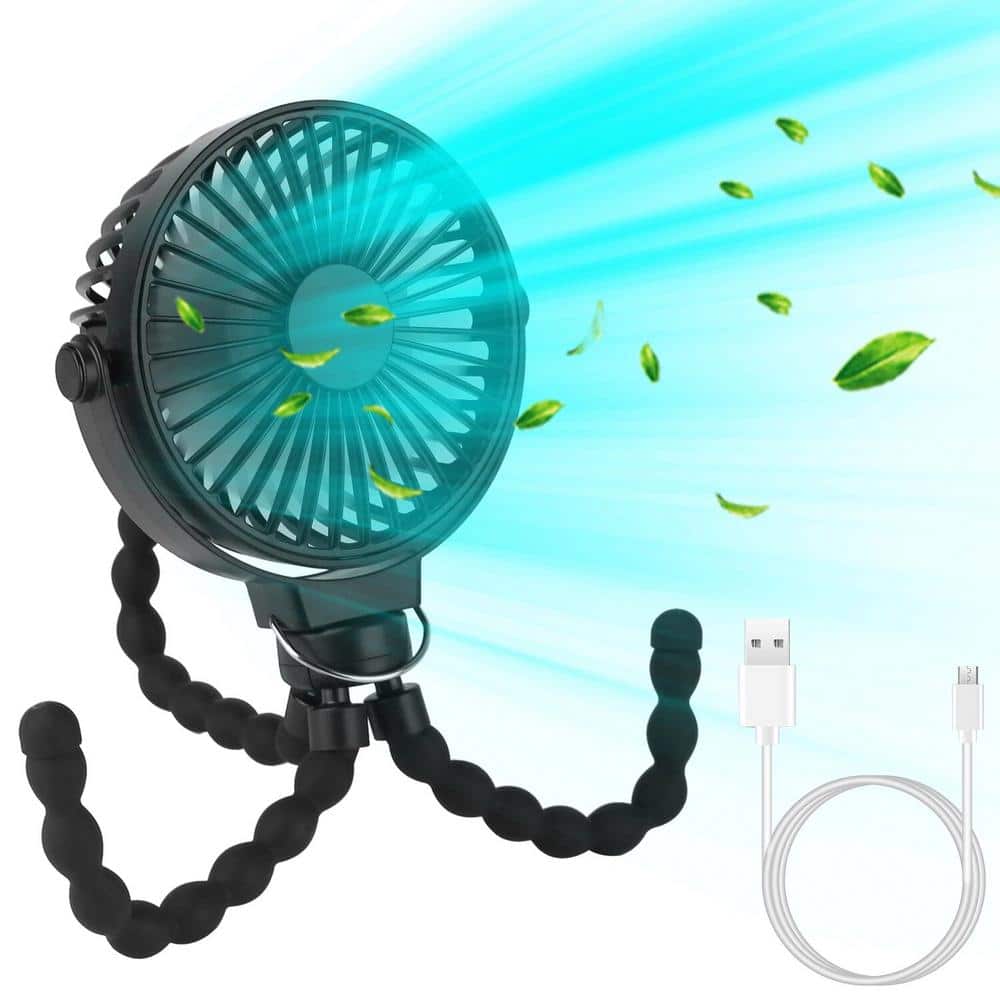 Adrinfly Various Mounting Type Mini Portable Micro-USB Powered 5 in. 3 Fan speeds Desk Fan in Black and 360 Tilt Fan Head (1)