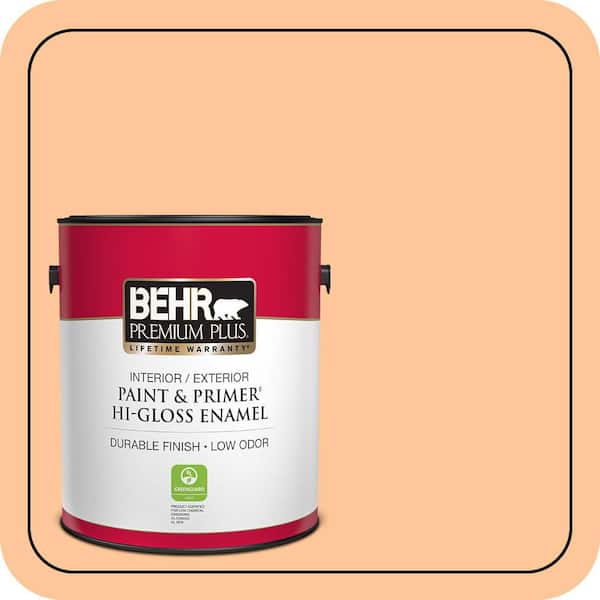 BEHR PREMIUM PLUS 1 gal. #P230-4 Citrus Punch Hi-Gloss Enamel Interior/Exterior Paint & Primer (2)