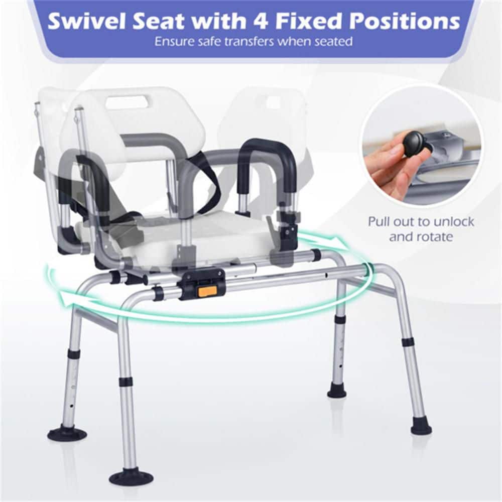 Wudkey 34.5 in. W Aluminum Sliding Shower Chair in White, 4-Position Swivel Seat & Left-Right Slide, 300 lb. Capacity (2)