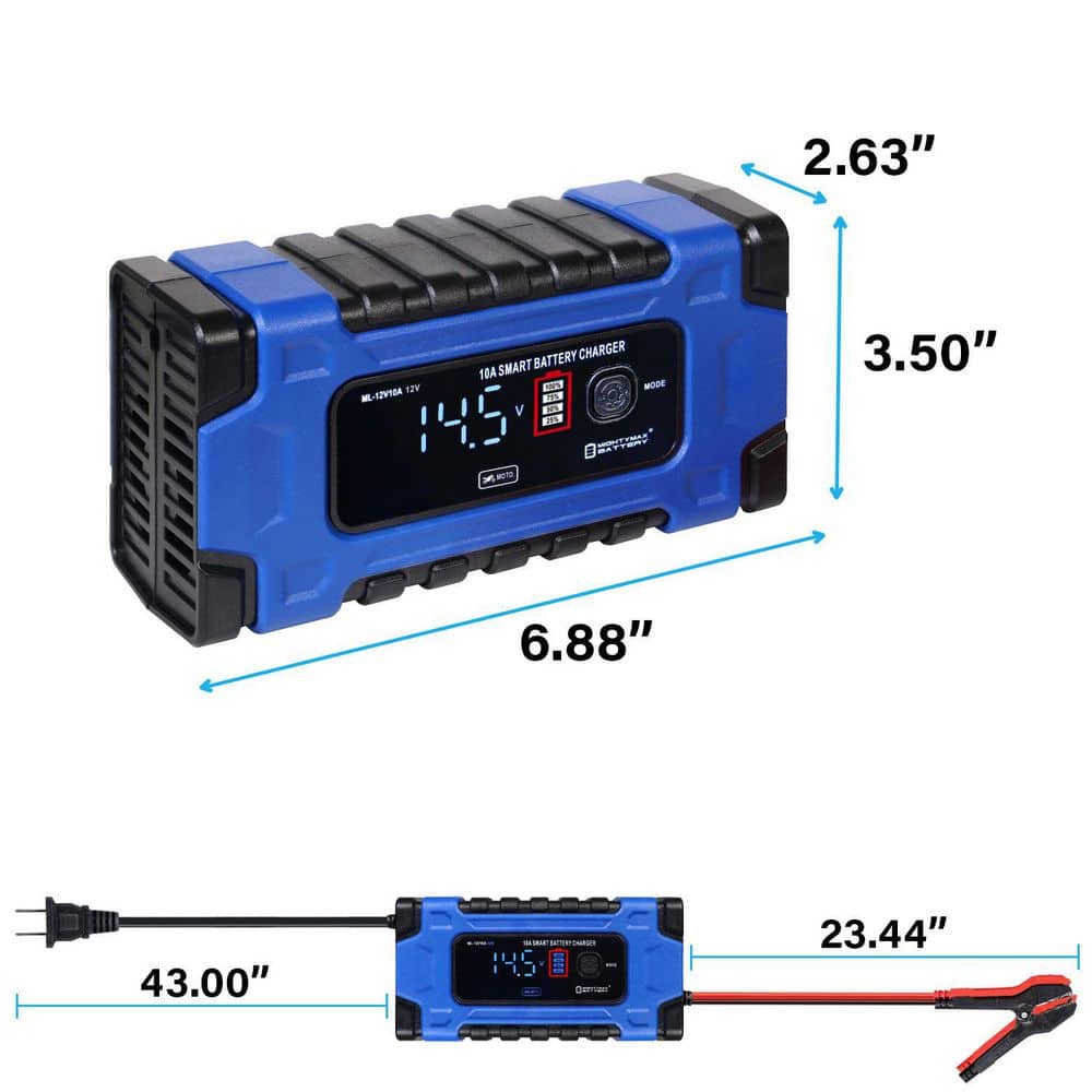 Mighty Max Batteries 12V/24V 10Amp Smart Automatic Charger and Maintainer with Restoration Repair, Desulfator, and Winter Mode (2)