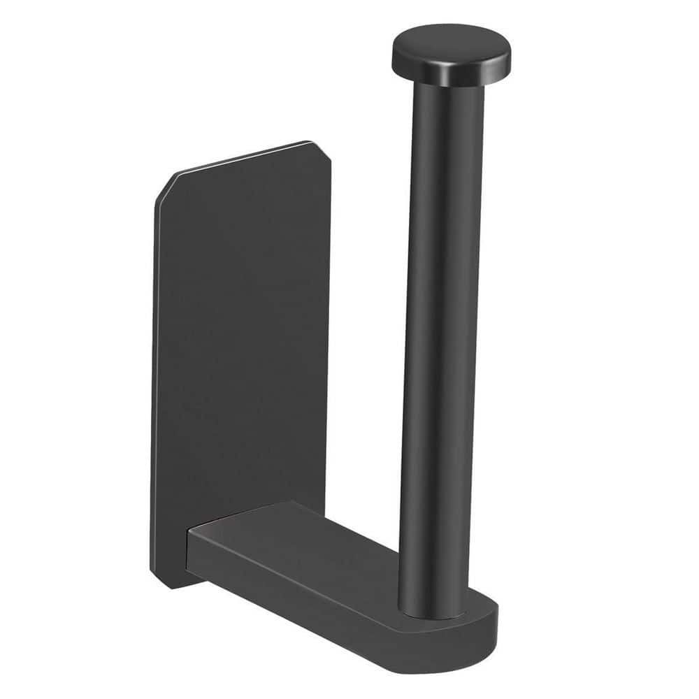 KHKFY Wall-Mounted Self-Adhesive Toilet Paper Holder in Stainless Steel Brushed Finish for Bathroom in Black