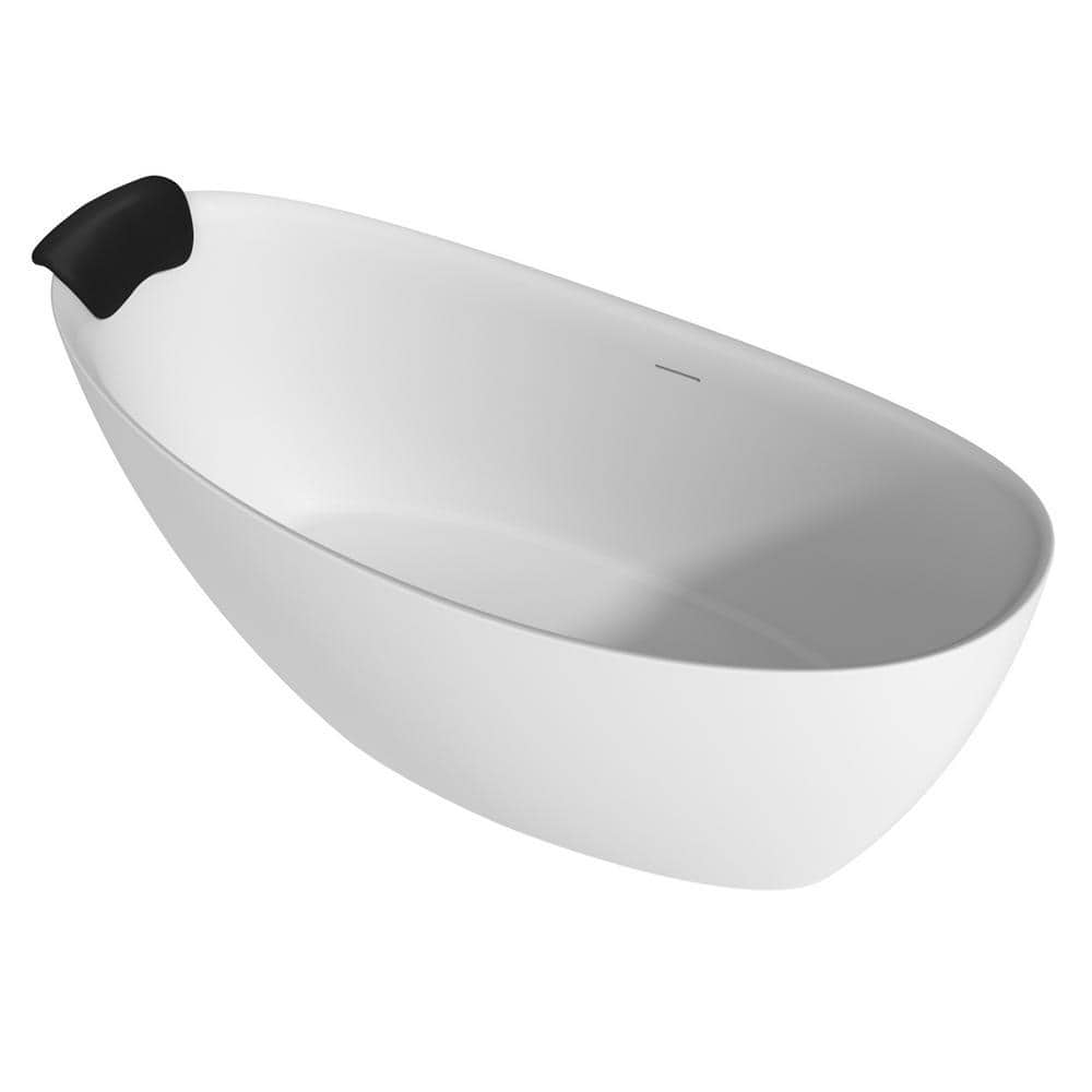 Dimakai 67 in. x 34 in. Solid Surface Soaking Bathtub with Center Drain and Pillow in Matte white (1)