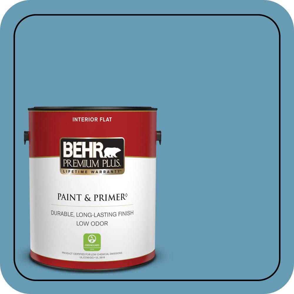 BEHR PREMIUM PLUS 1 gal. #S490-4 Yacht Blue Flat Low Odor Interior Paint & Primer