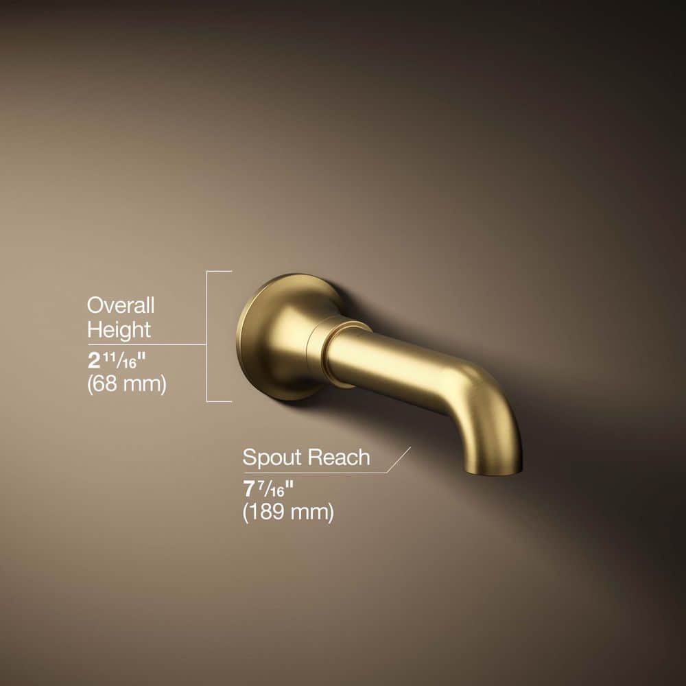 KOHLER Tone Wall Mount Non-Diverter Bath Spout, Vibrant Brushed Moderne Brass (3)
