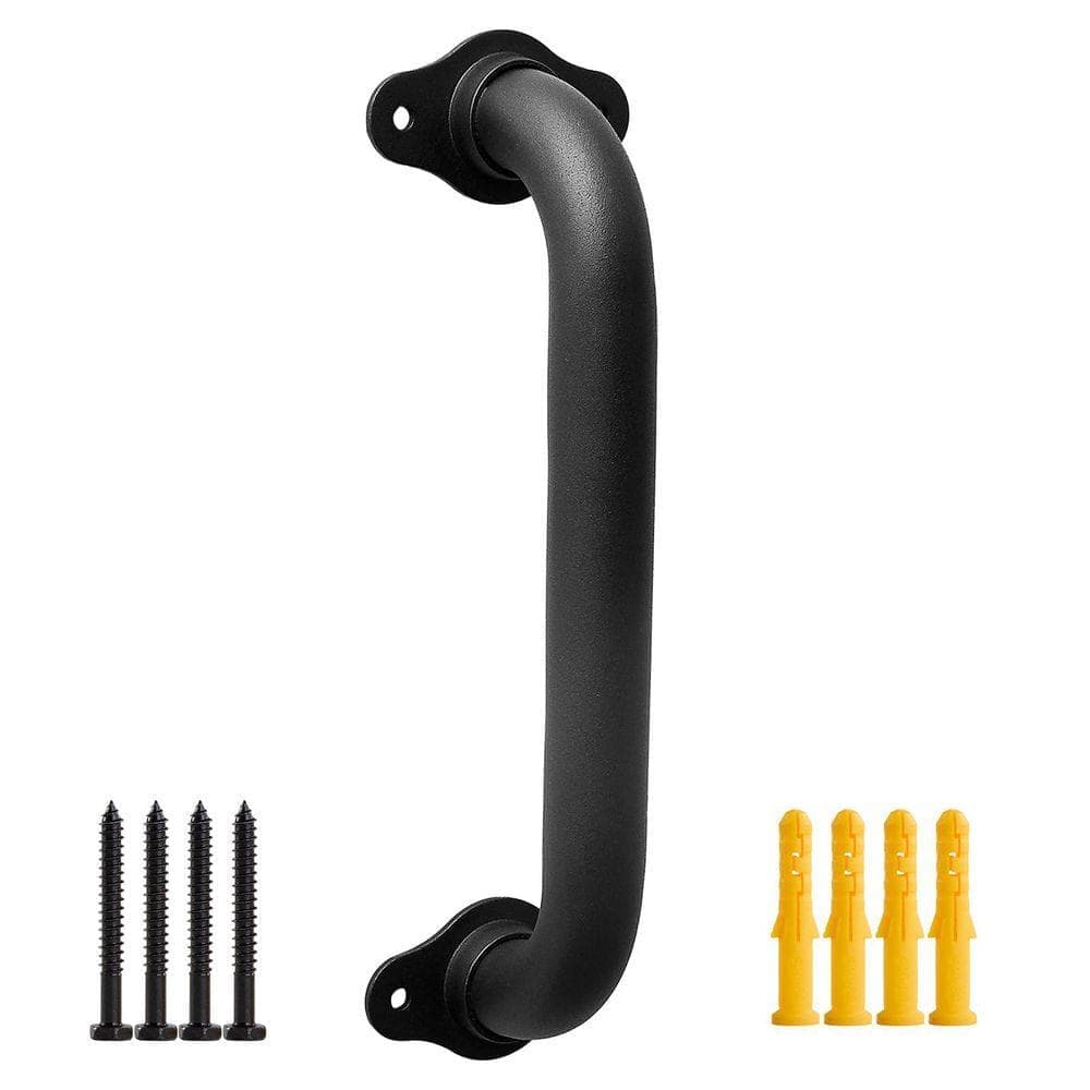 KIWDZFU 12 in. Matte Black Iron Handrail, Wall-Mounted Safety Grab Bar for Stairs and Outdoor Steps (3)