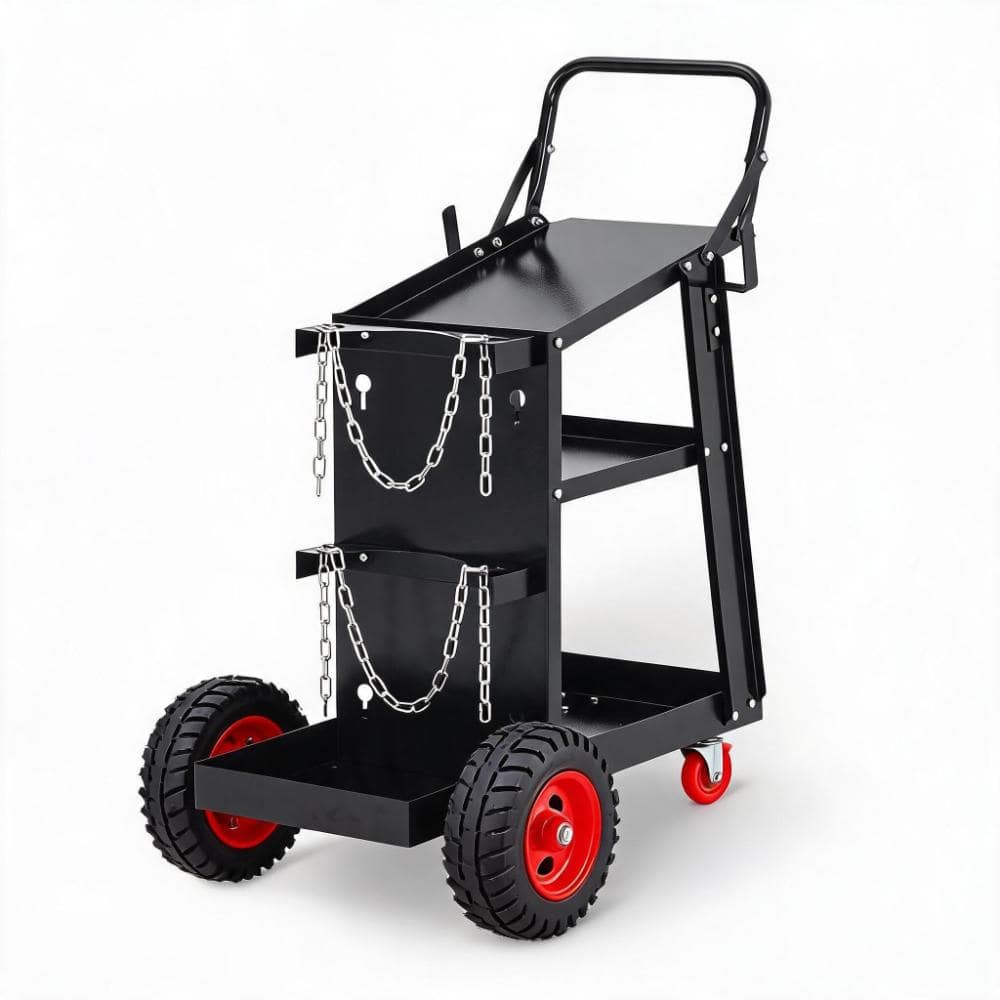 Unbranded Heavy Duty 270 lbs Q235 Steel Frame 28 in.Welding Cart with Swivel Casters,Gas Tank Holder & Safety Chains