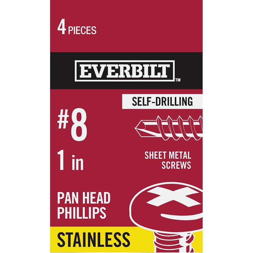 Everbilt #8 x 1 in. Stainless Steel Phillips Pan Head-Self-Drilling Sheet Metal Screws (4-Pack) (1)