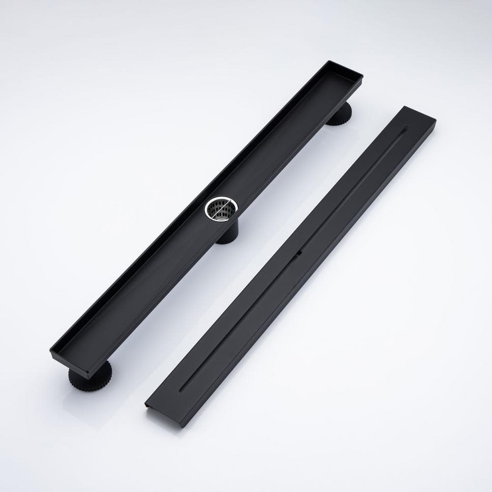 Flynama 28 in. Long Rectangular Stainless Steel Linear Shower Drain in Matte Black (3)